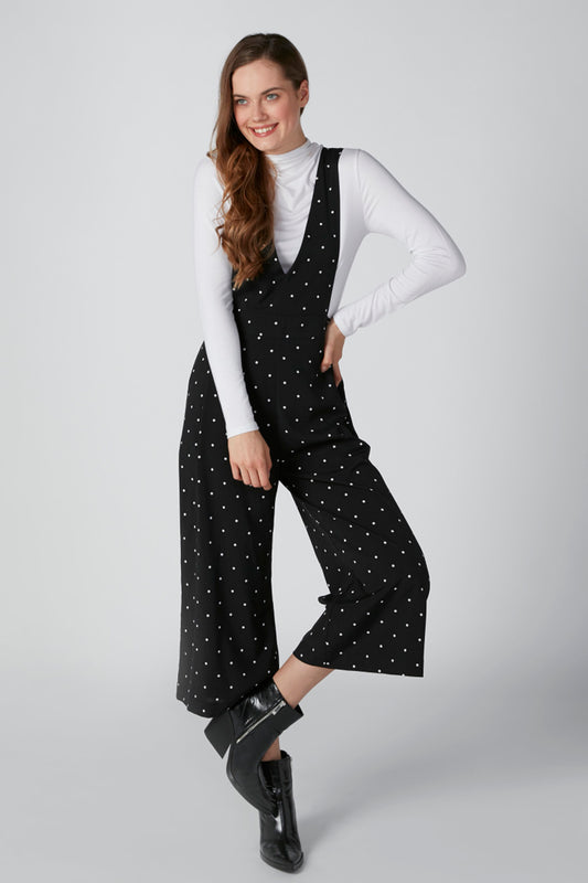 Polka Dot Printed Sleeveless Jumpsuit with V-neck