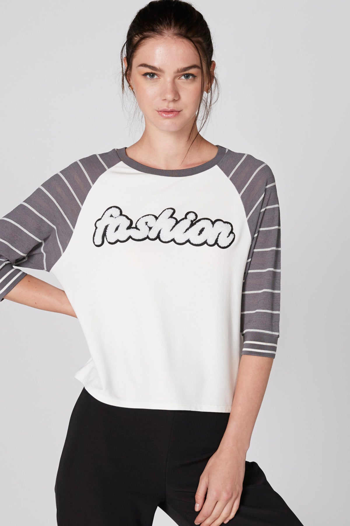 Printed T-Shirt with Crew Neck and 3/4 Sleeves