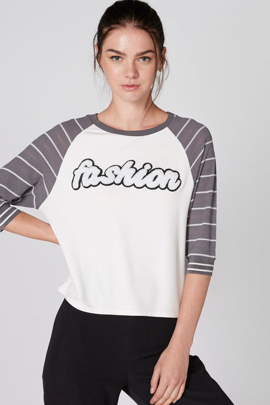 Printed T-Shirt with Crew Neck and 3/4 Sleeves