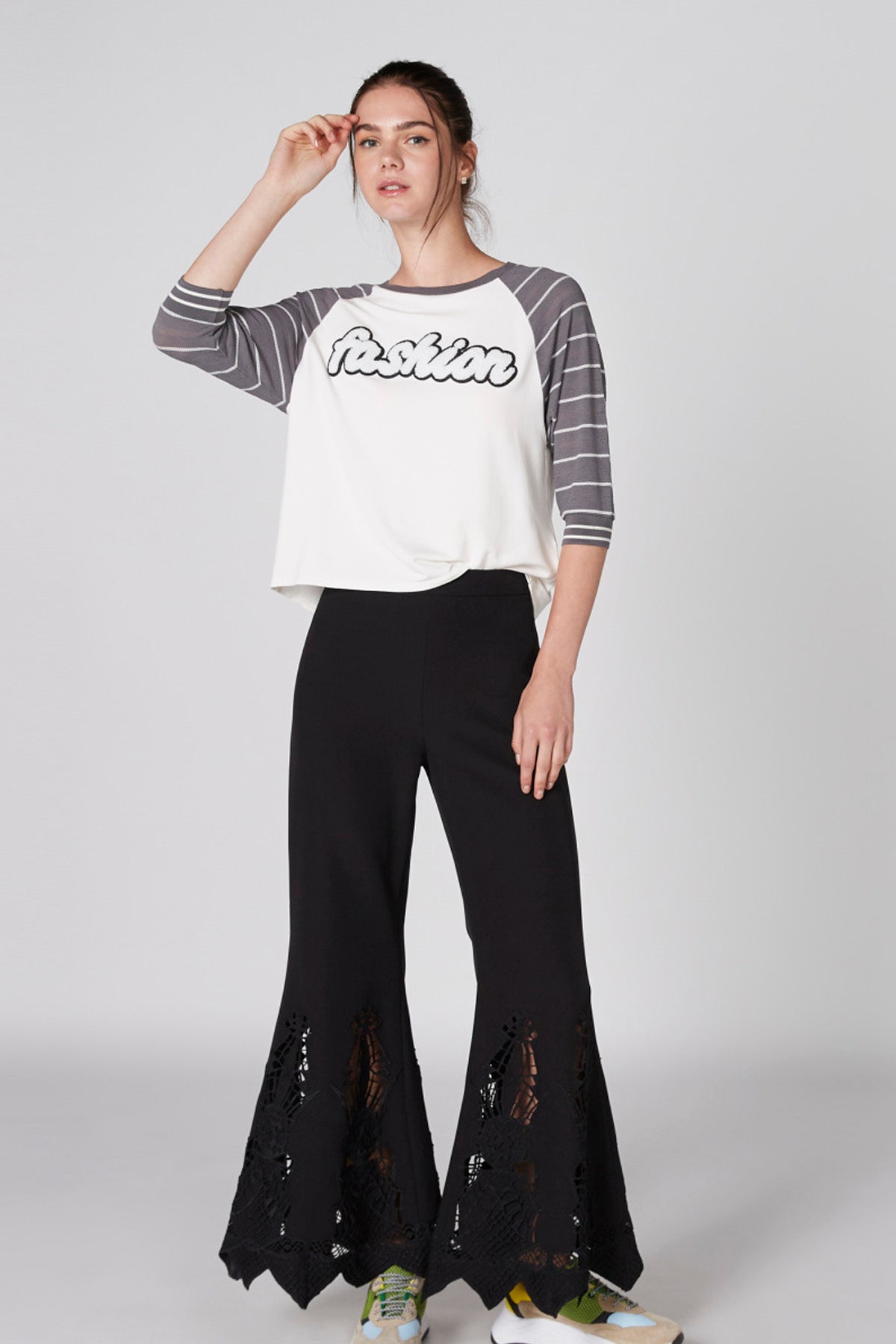 Printed T-Shirt with Crew Neck and 3/4 Sleeves