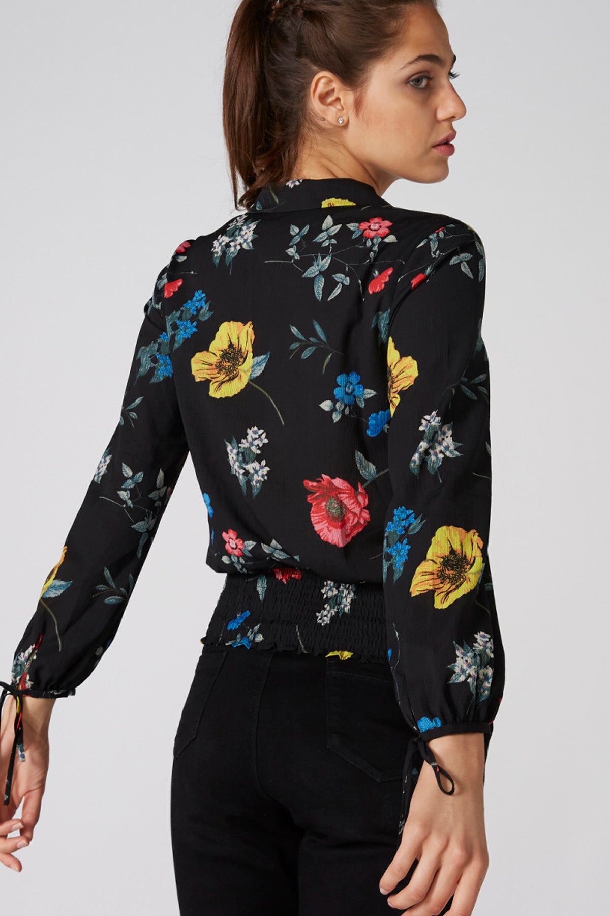 Printed Top with Long Sleeves and Smocking Detail