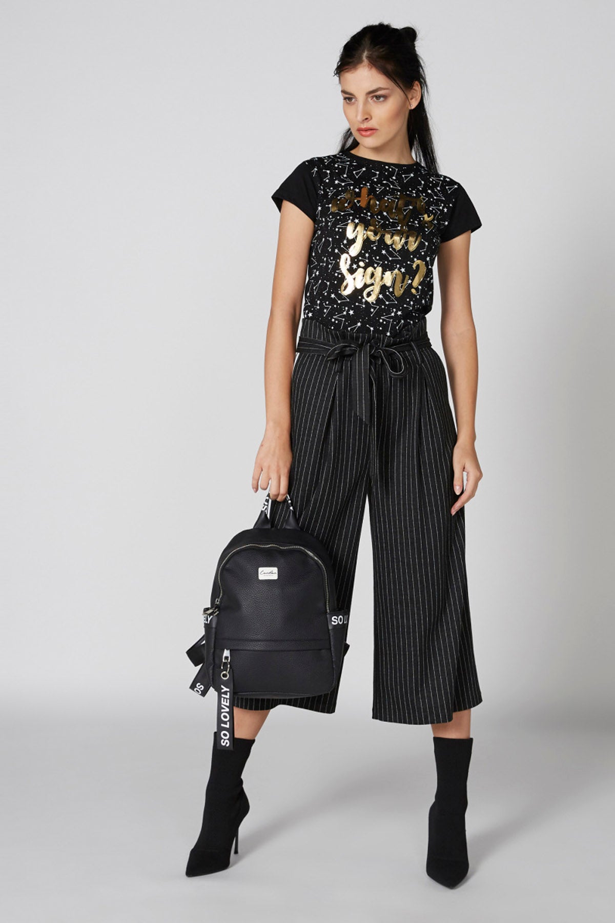 Striped Culottes with Elasticised Waistband and Pocket Detail