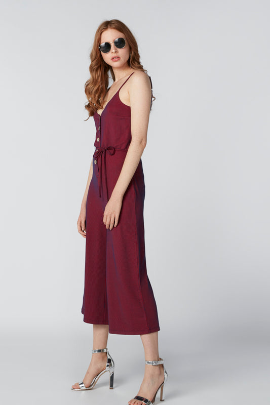 Striped Sleeveless Jumpsuit with Spaghetti Straps and Tie Up Belt