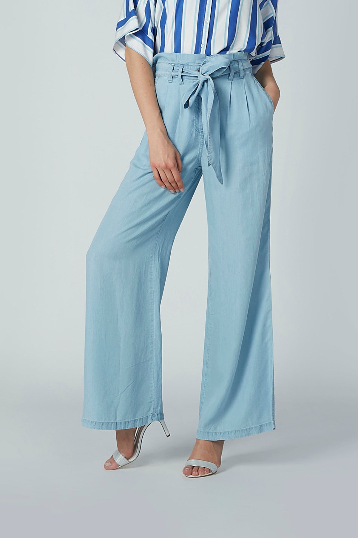 Denim Pants with Bow Detail