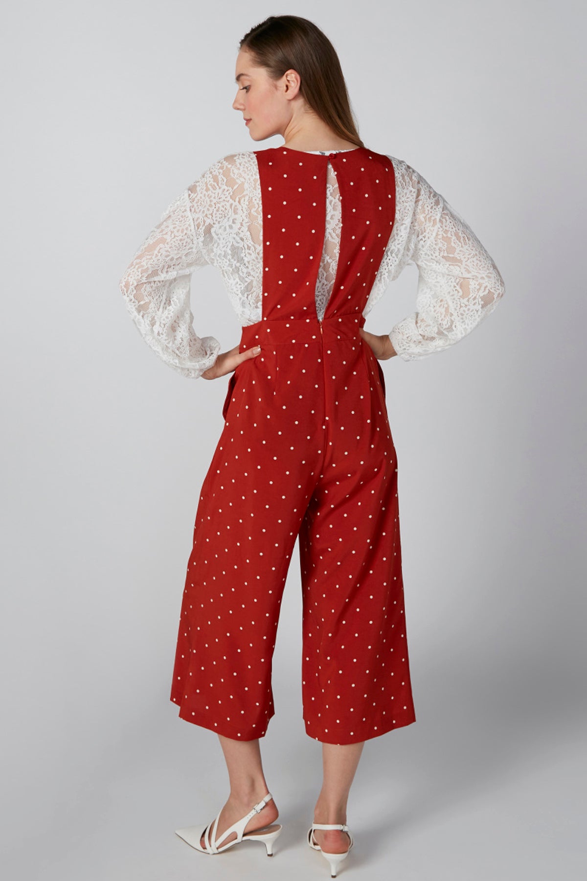 Polka Dot Printed Sleeveless Jumpsuit with V-neck