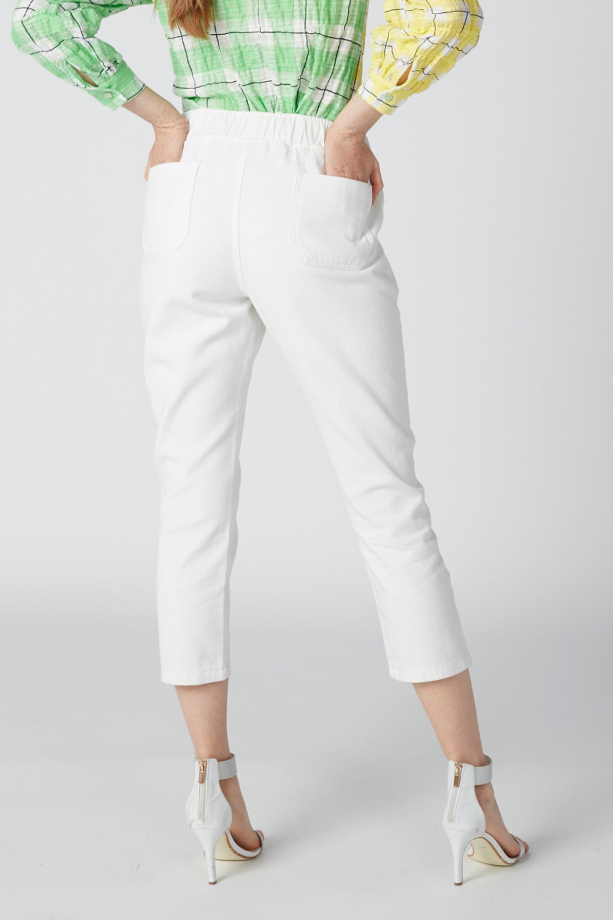 Cropped High-Rise Distressed Pants with Pocket Detail