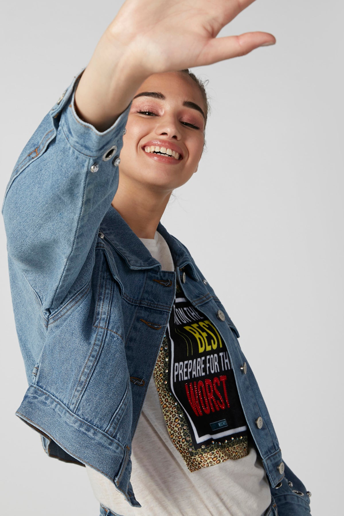 Embellished Denim Jacket with Long Sleeves and Flap Chest Pockets