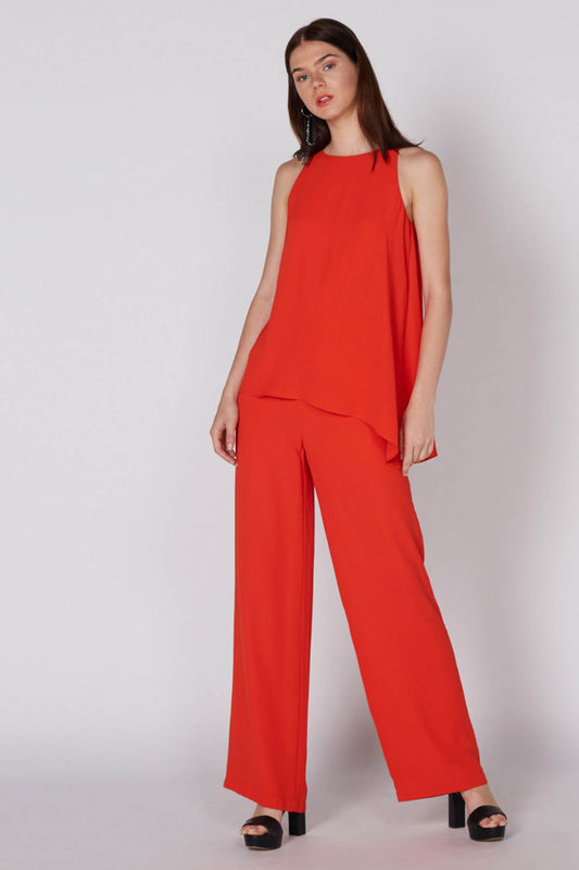 Sleeveless Layered Jumpsuit with Key Hole Closure