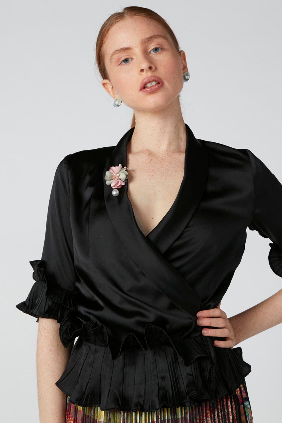 Peplum Top with Ruffle Detail Sleeves