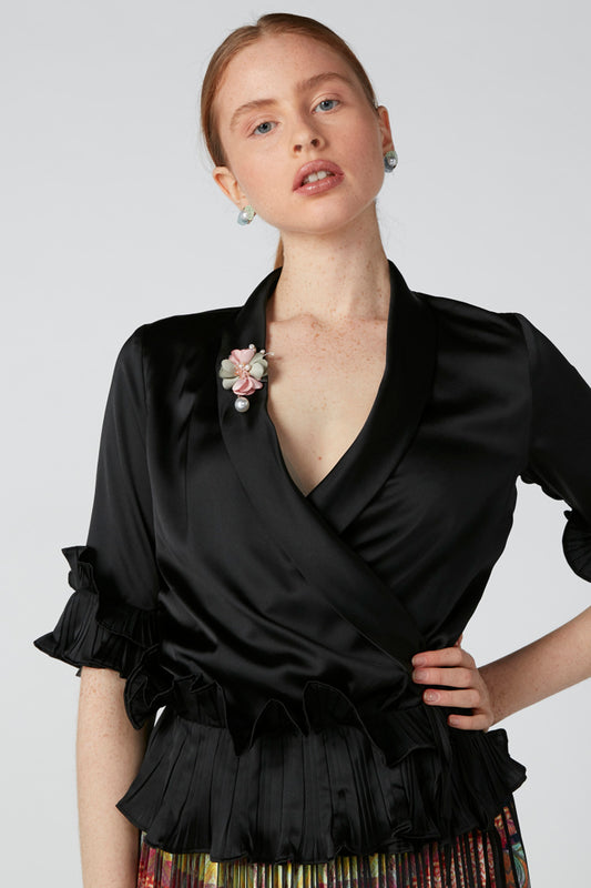 Peplum Top with Ruffle Detail Sleeves