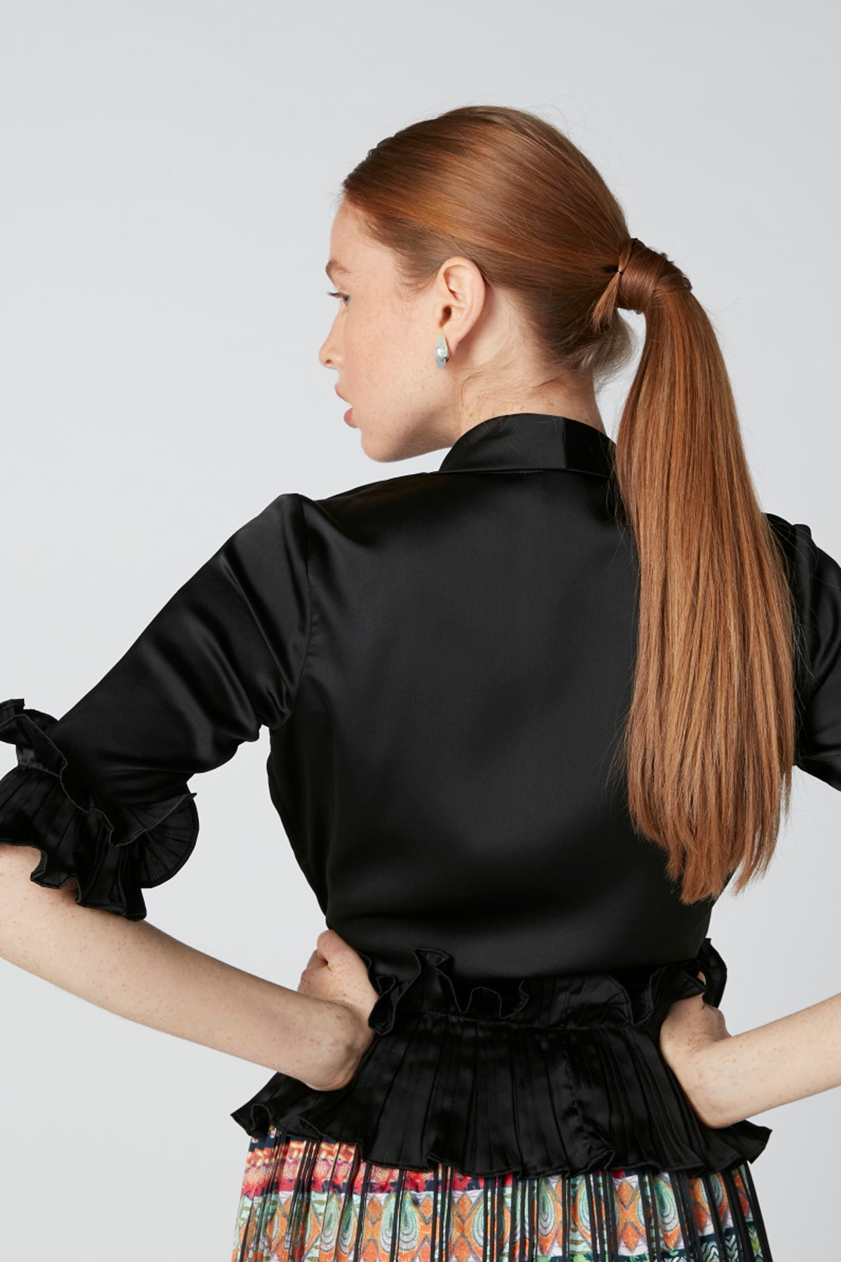 Peplum Top with Ruffle Detail Sleeves
