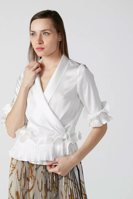 Ruffle Detail Top with Shawl Neck and Tie Up