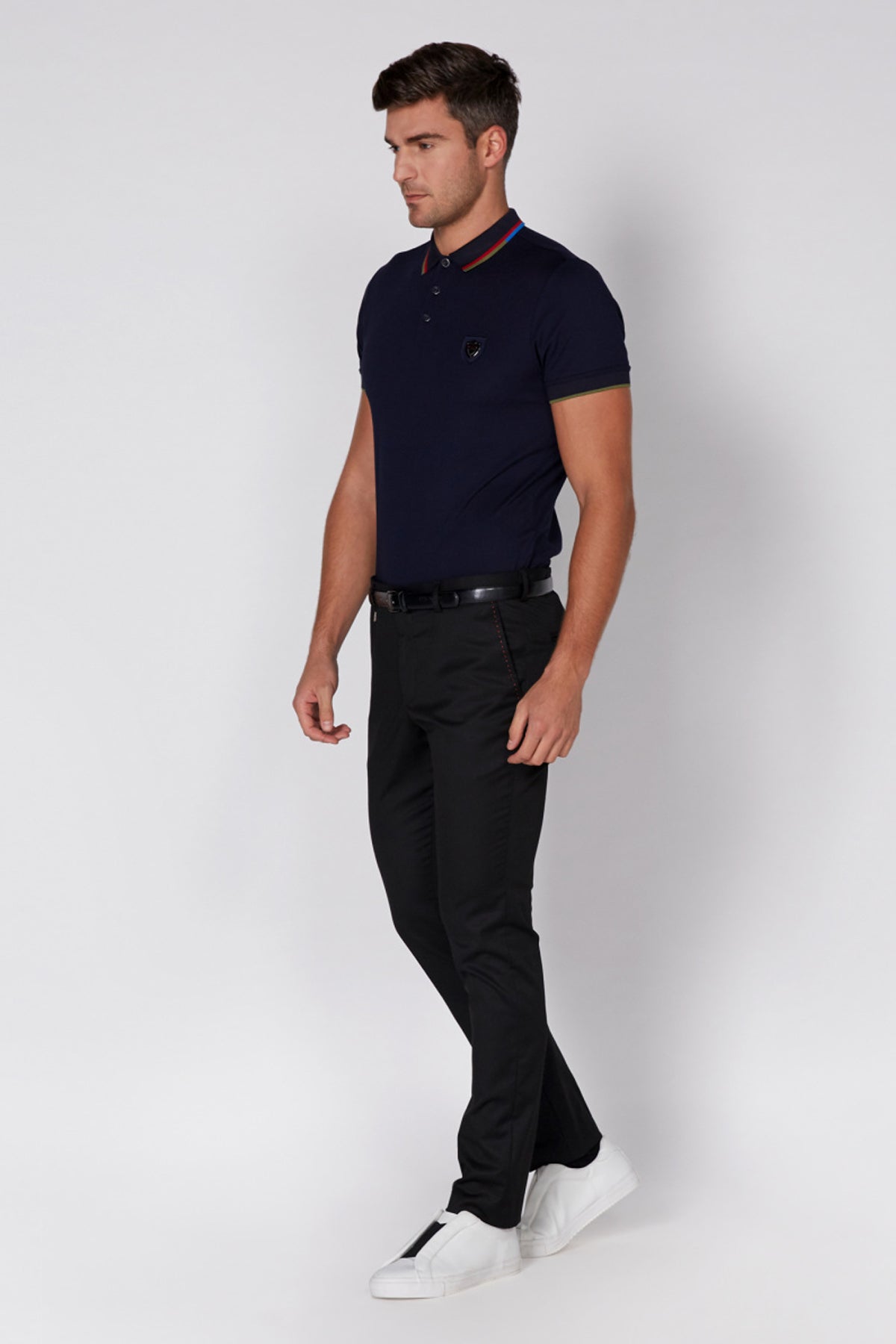 Applique Detail T-Shirt with Polo Neck and Short Sleeves