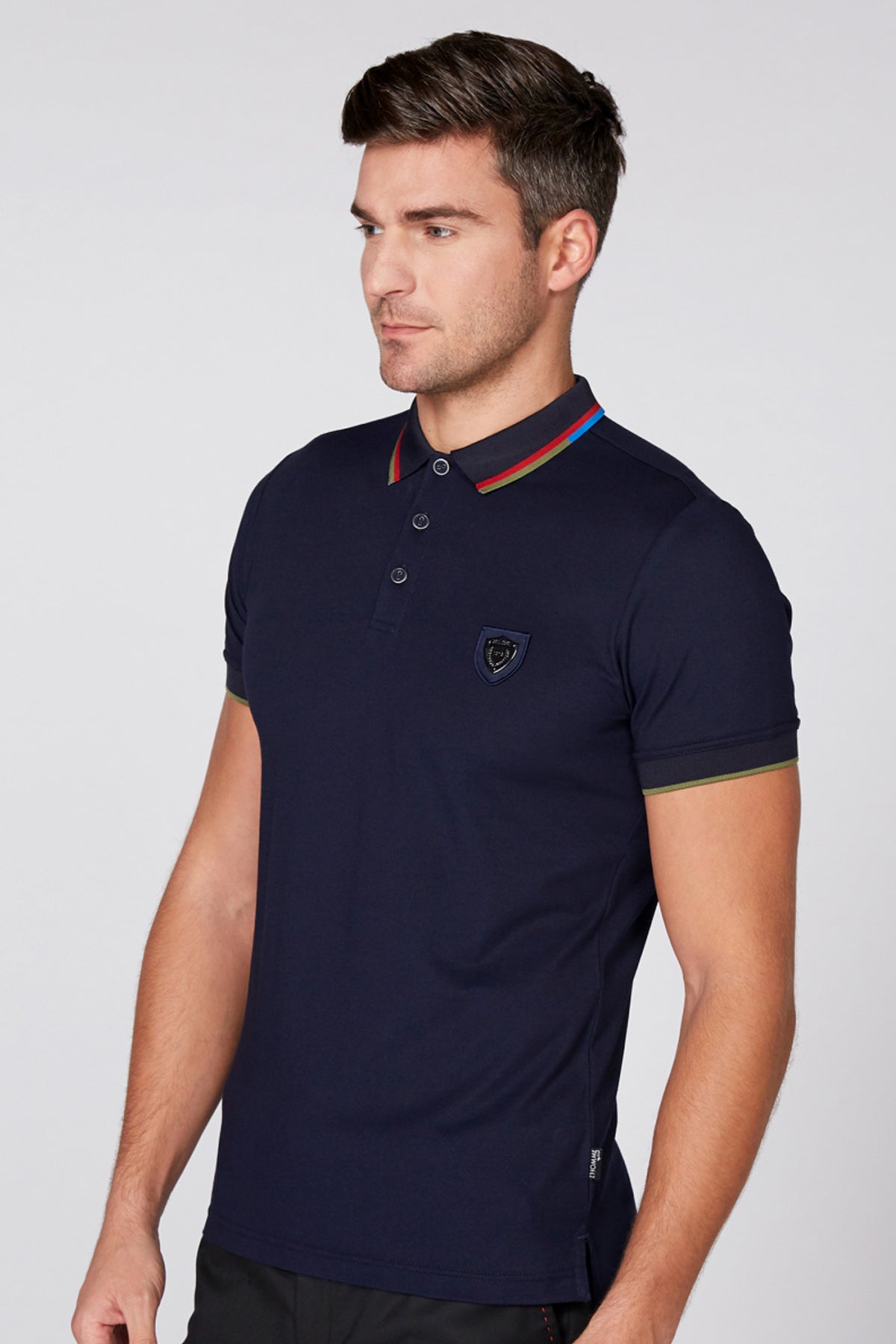 Applique Detail T-Shirt with Polo Neck and Short Sleeves