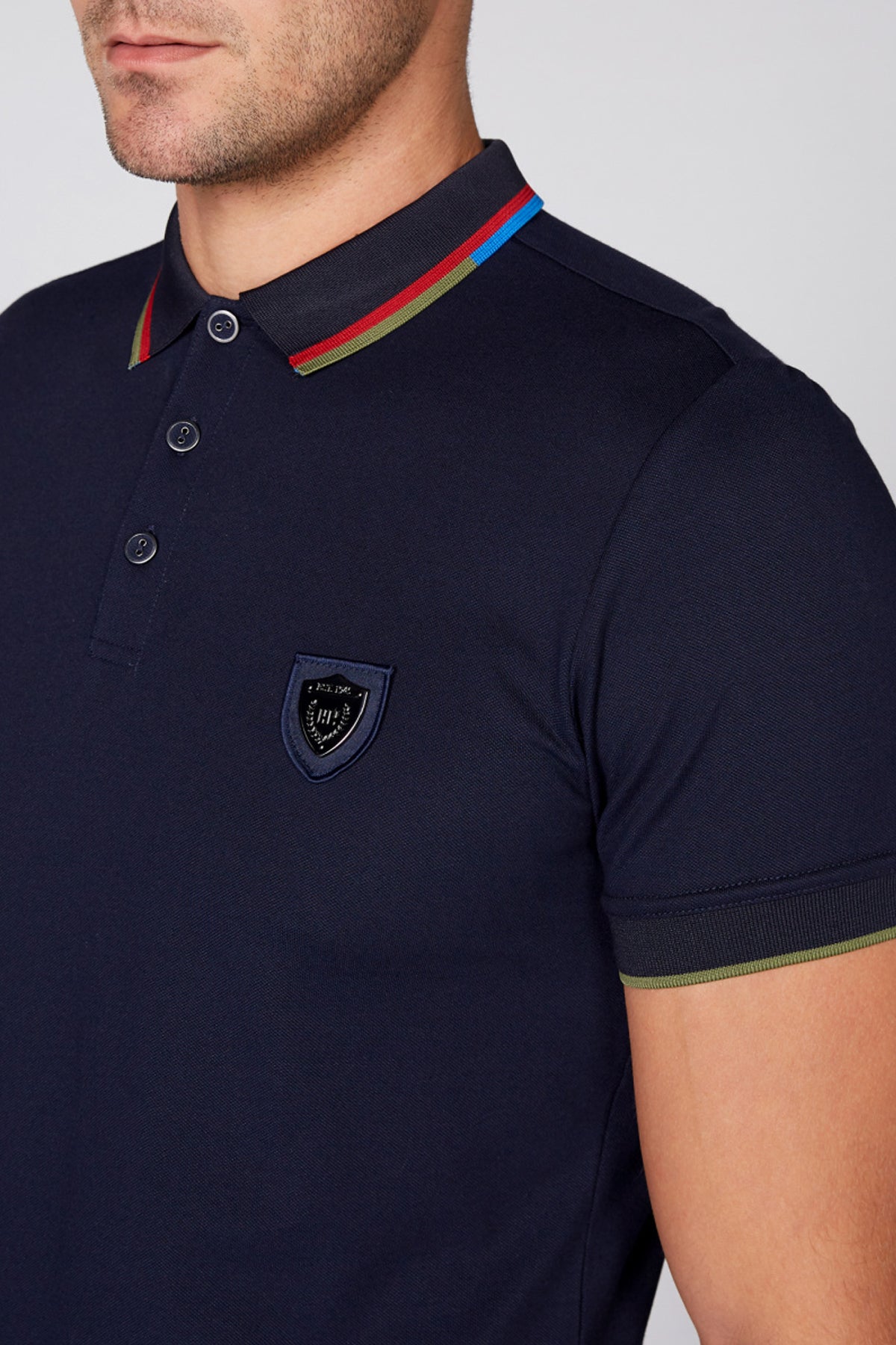 Applique Detail T-Shirt with Polo Neck and Short Sleeves