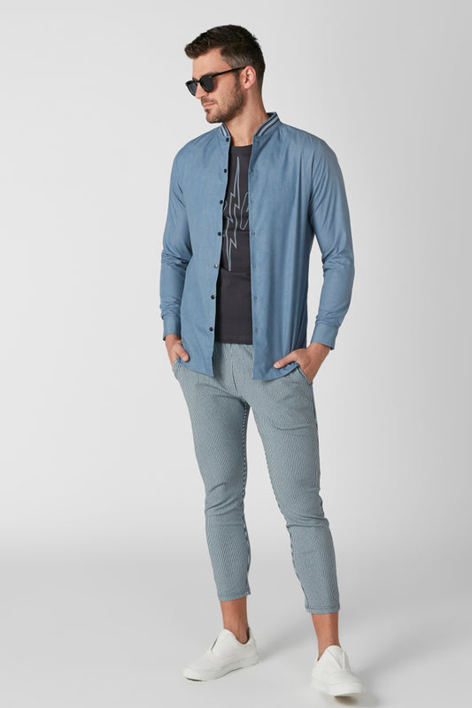 Mandarin Collar Shirt in Slim Fit with Long Sleeves