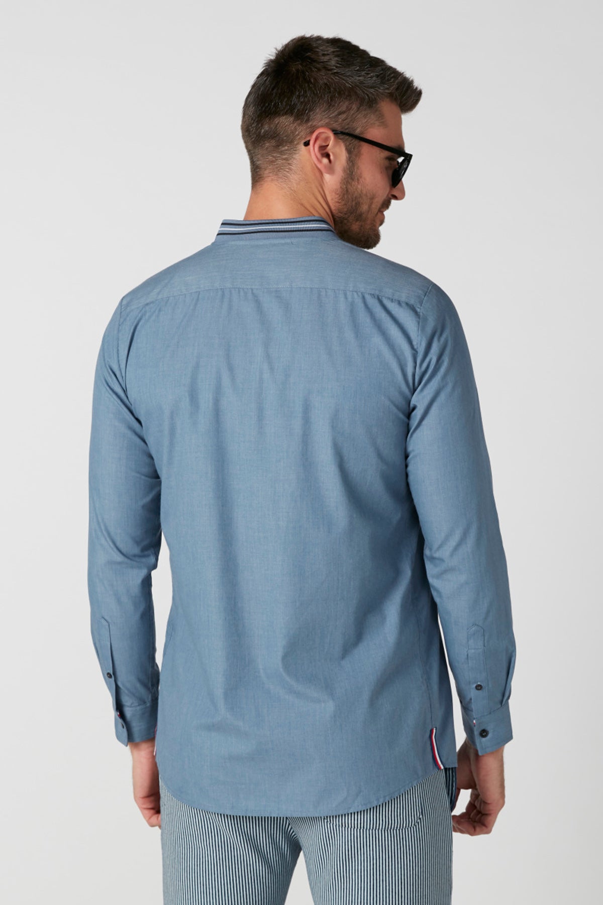 Mandarin Collar Shirt in Slim Fit with Long Sleeves