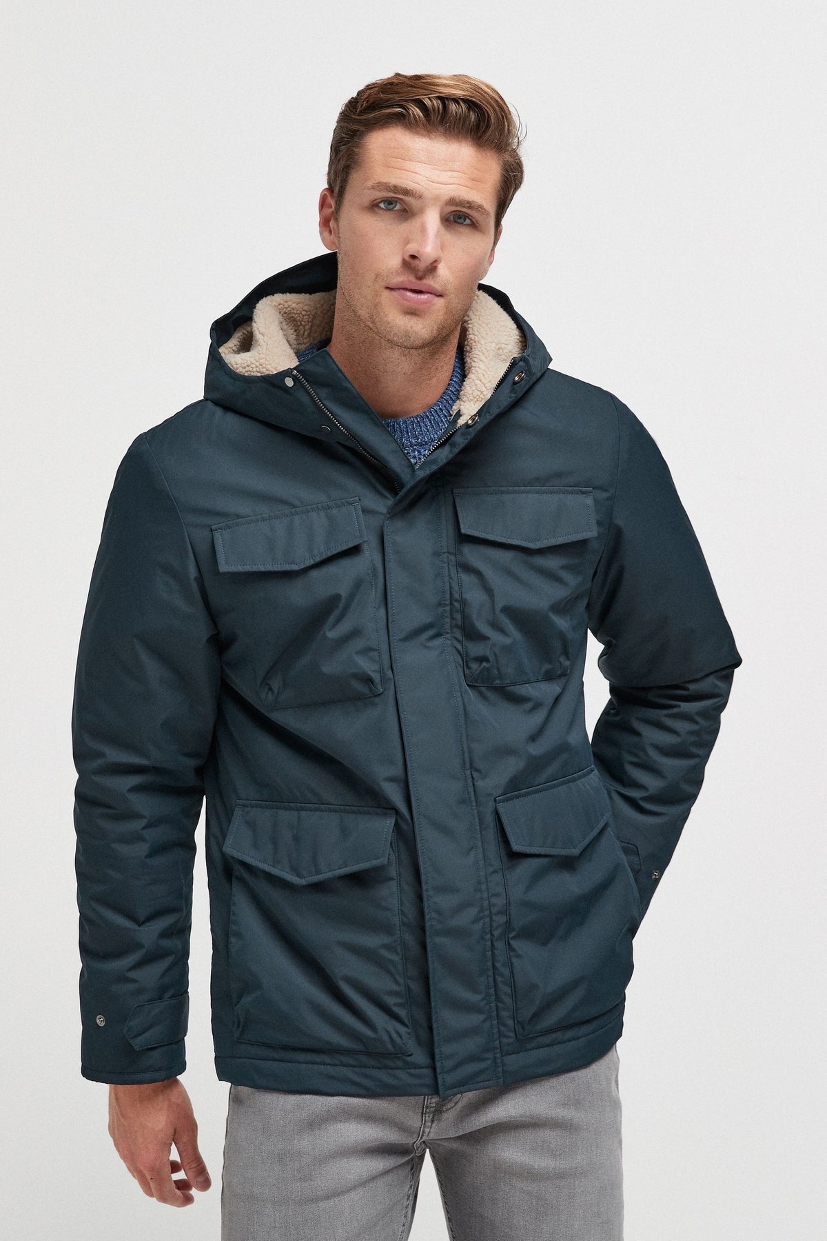 Shower Resistant Borg Lined Four Pocket Jacket