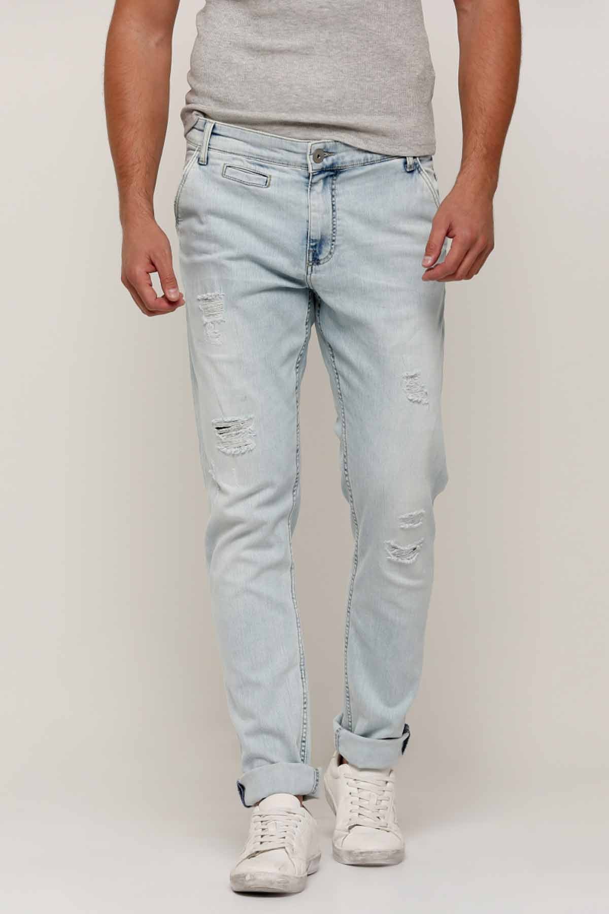 Full Length Distressed Jeans with Pocket Detail