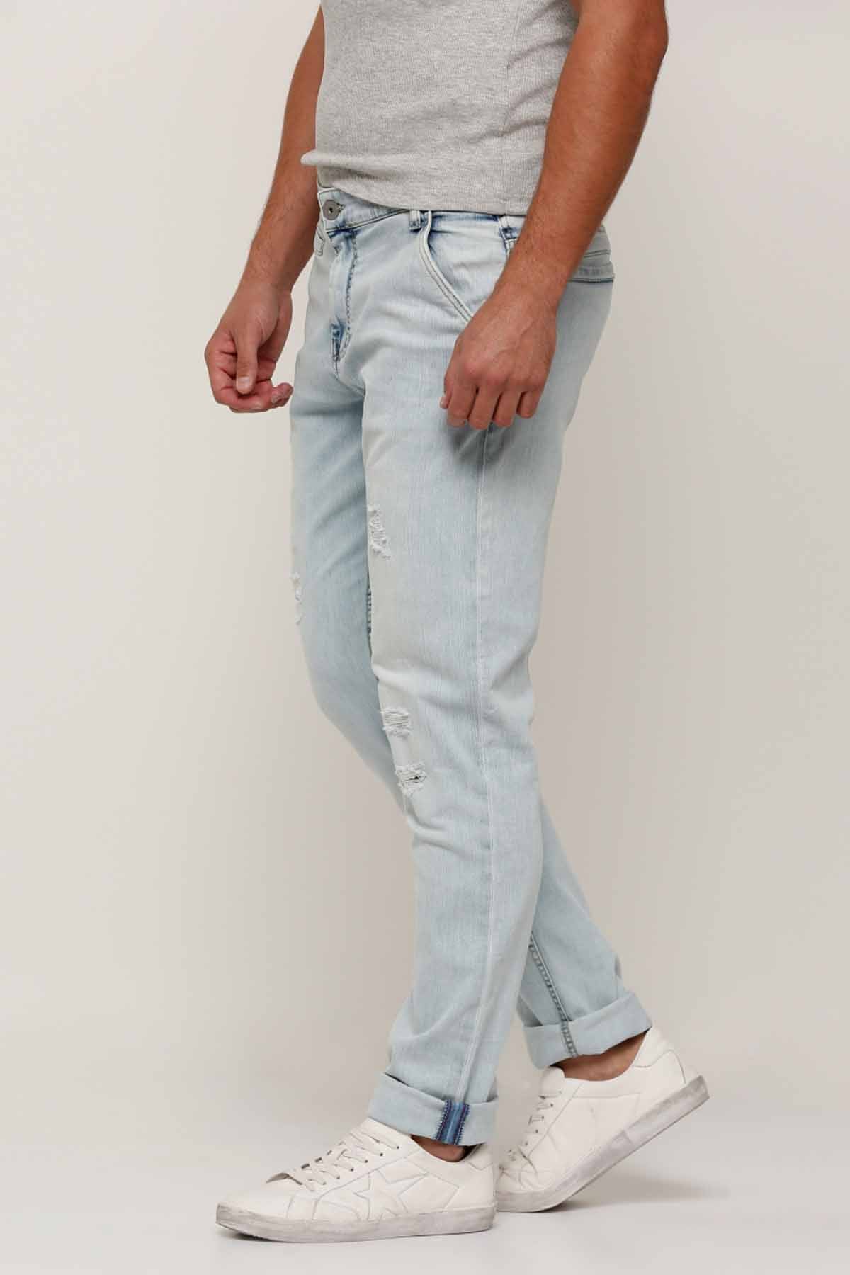 Full Length Distressed Jeans with Pocket Detail