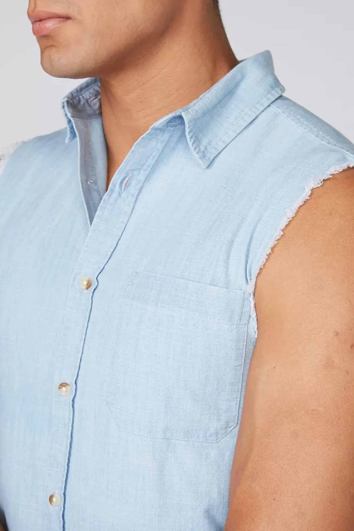 Sleeveless Denim Shirt with Detachable Hood