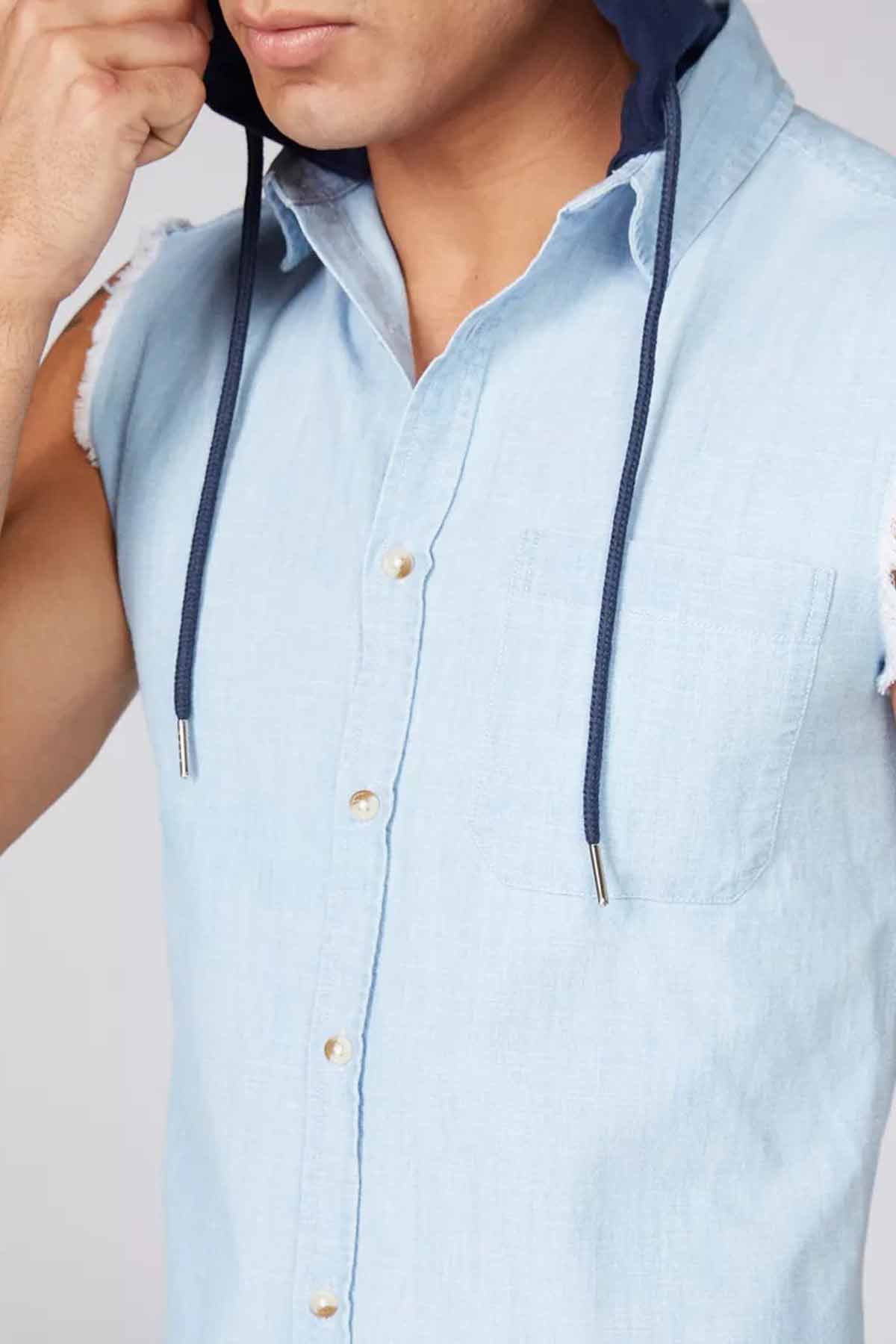 Sleeveless Denim Shirt with Detachable Hood