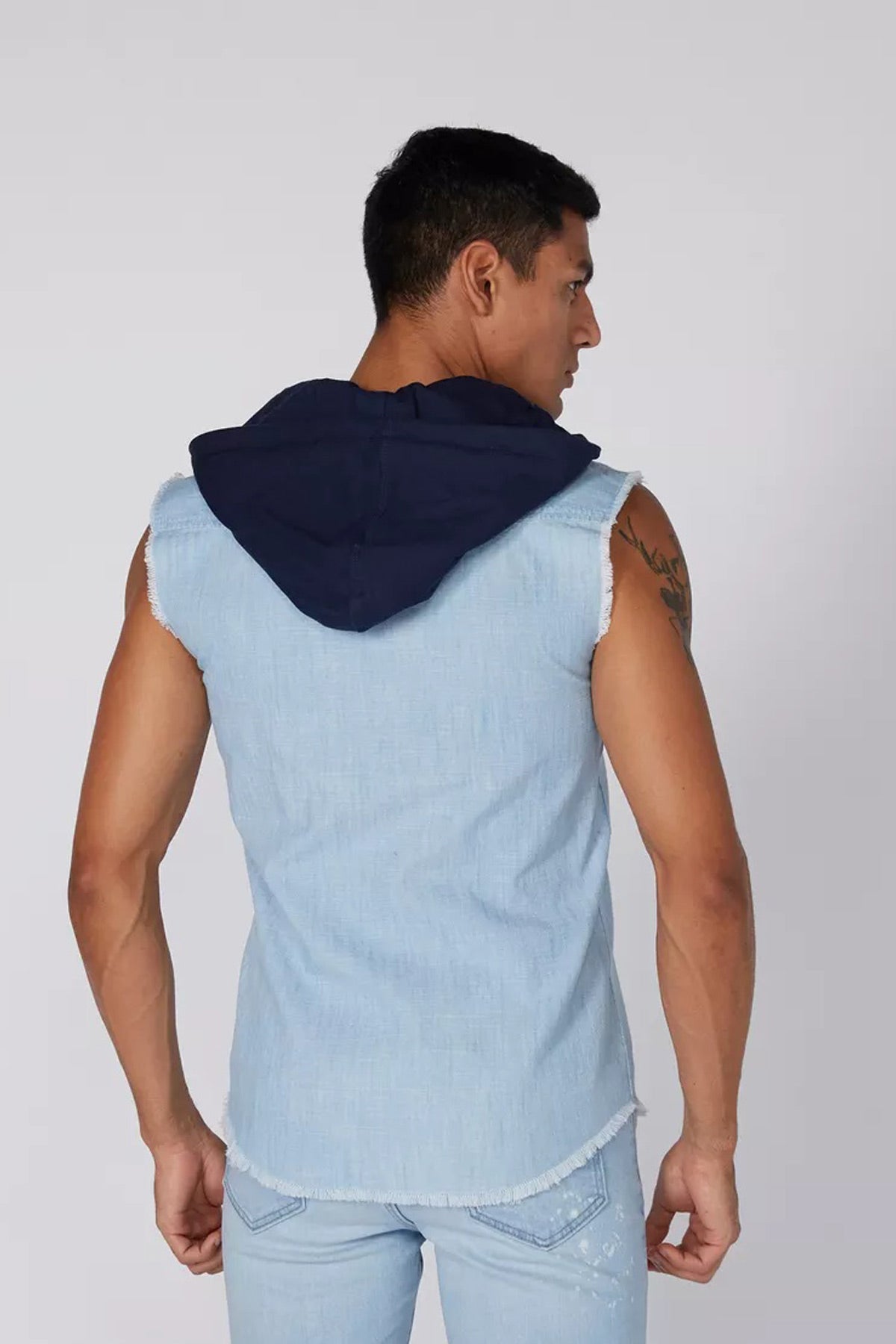 Sleeveless Denim Shirt with Detachable Hood