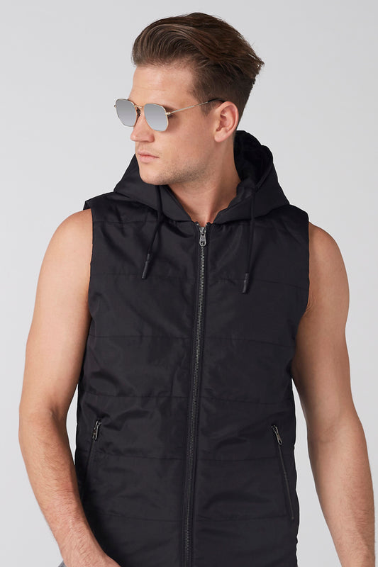 Sleeveless Jacket with Zip Closure and Hood