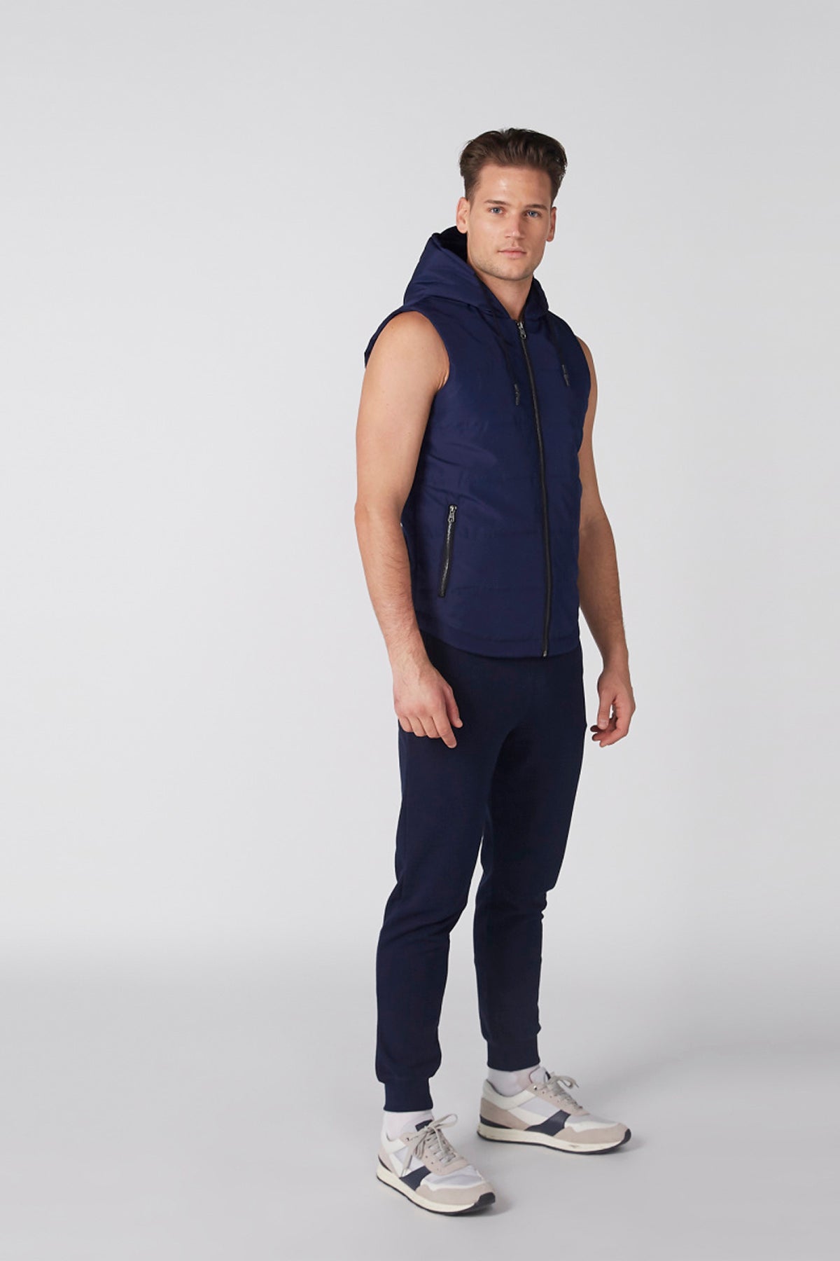 Sleeveless Jacket with Zip Closure and Hood