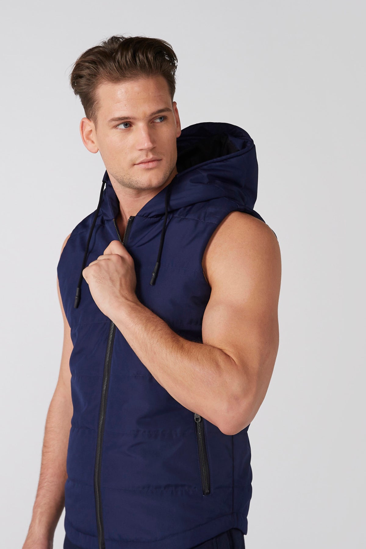 Sleeveless Jacket with Zip Closure and Hood