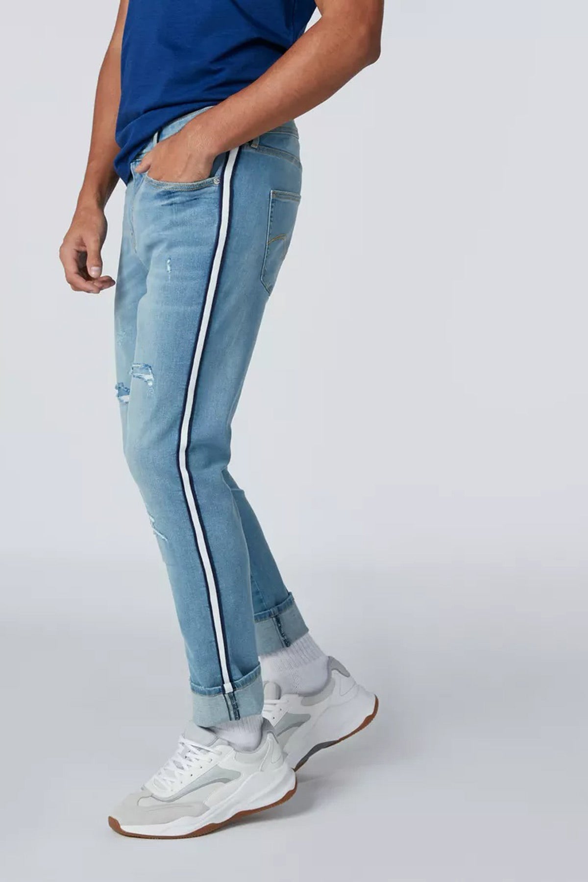 Striped Side Tape Jeans with Pocket Detail