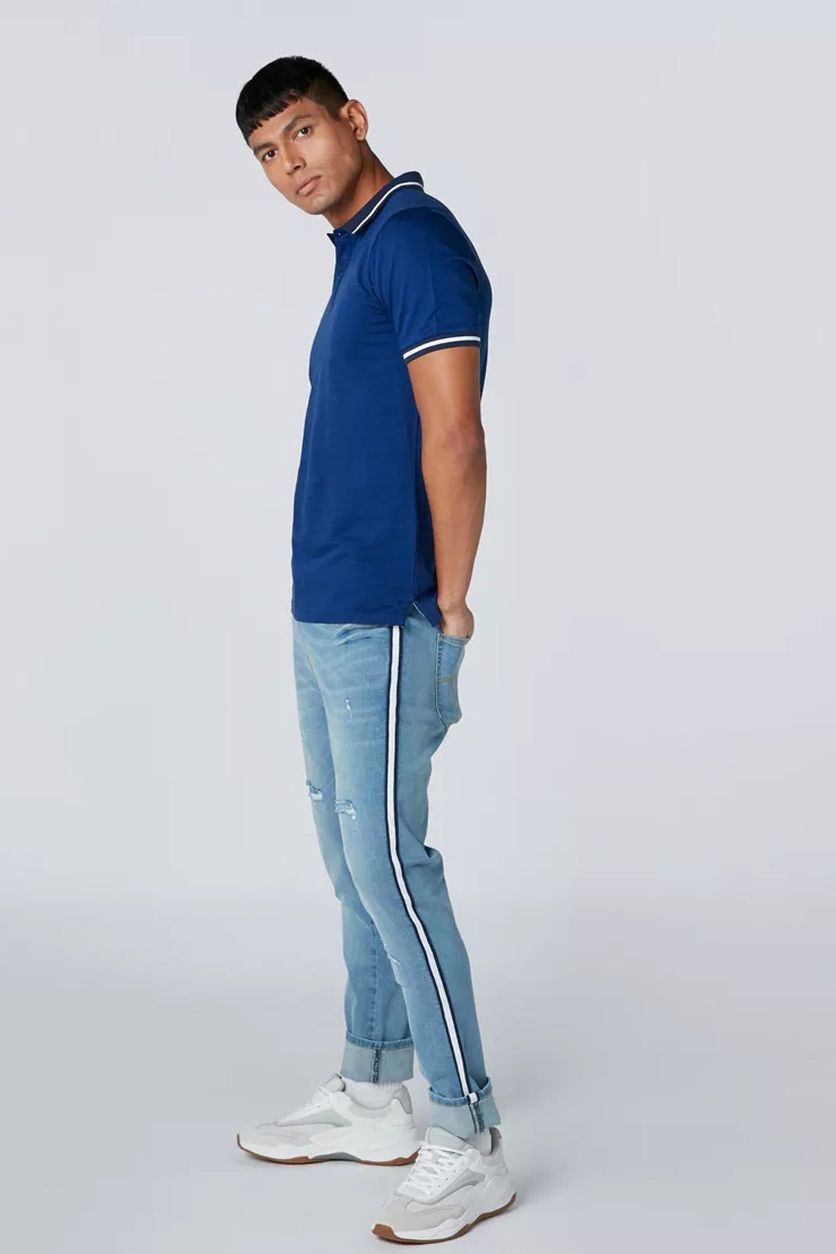 Striped Side Tape Jeans with Pocket Detail
