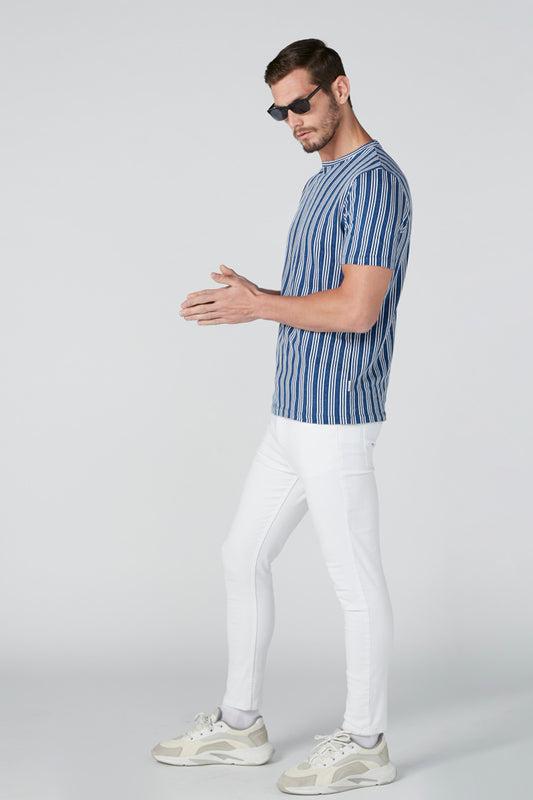 Striped T-Shirt in Slim Fit with Crew Neck