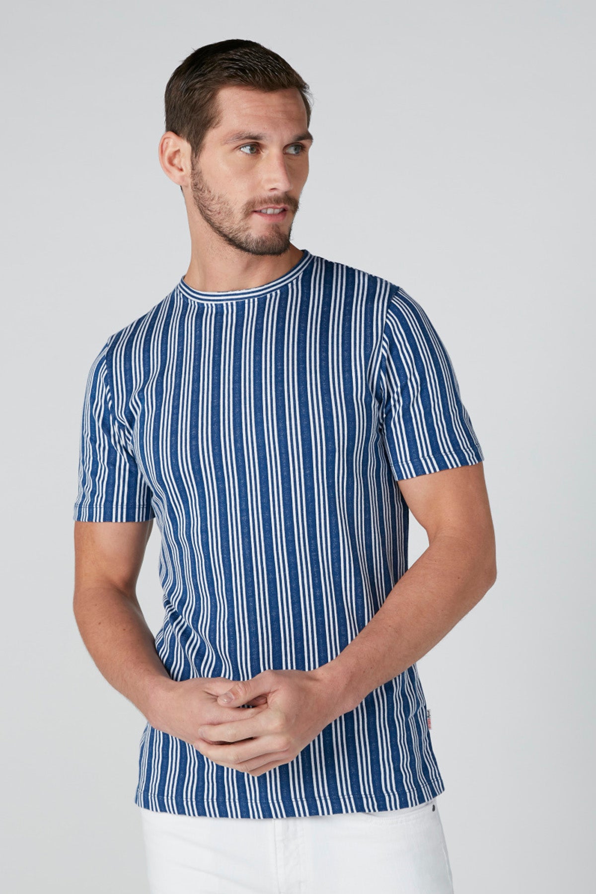 Striped T-Shirt in Slim Fit with Crew Neck