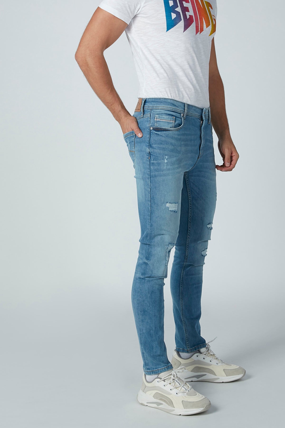 Ripped Full Length Jeans with Belt Loops