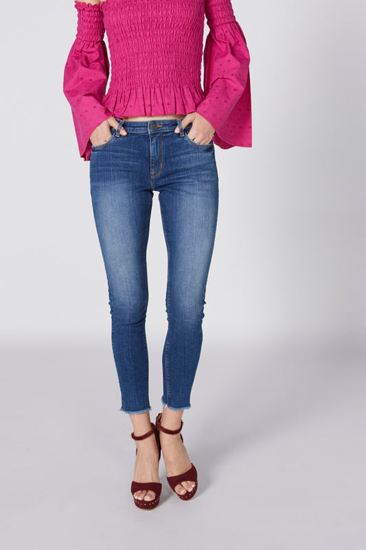 Cropped Jeans with Button Closure and Pocket Detail