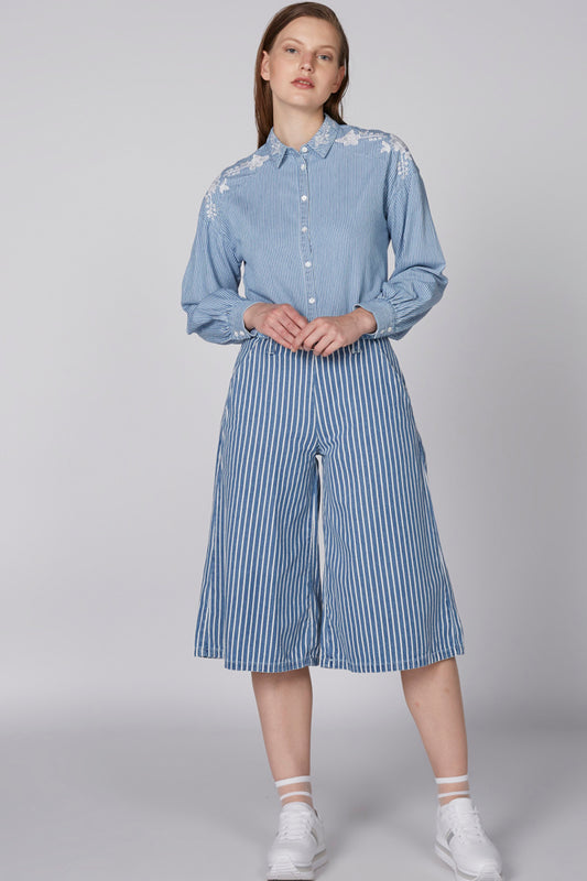 Striped Shirt with Embroidery and Long Sleeves