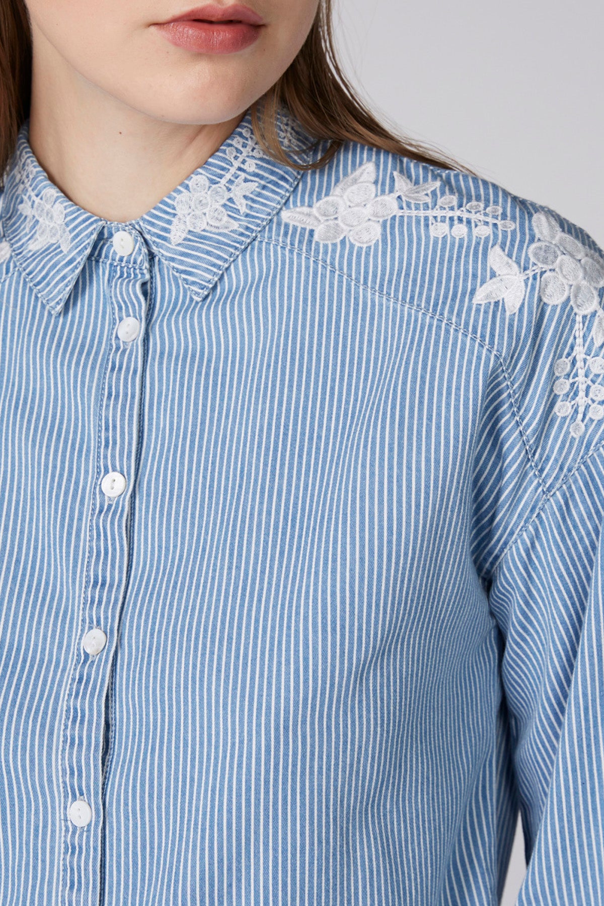 Striped Shirt with Embroidery and Long Sleeves