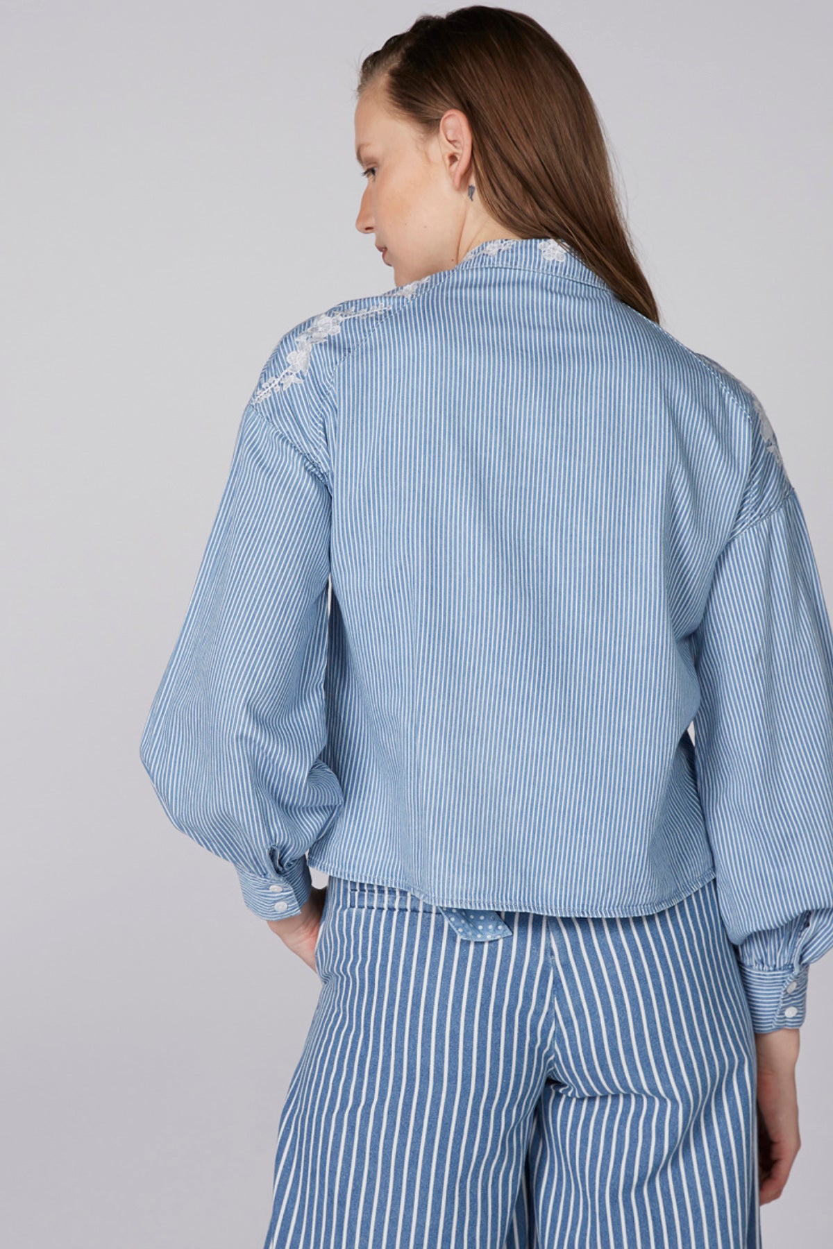 Striped Shirt with Embroidery and Long Sleeves
