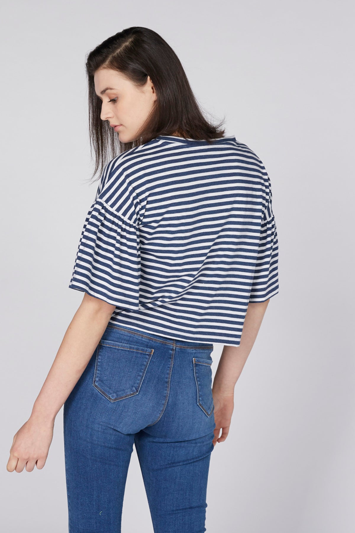 Embroidered Crop Top with Drop Shoulder Sleeves