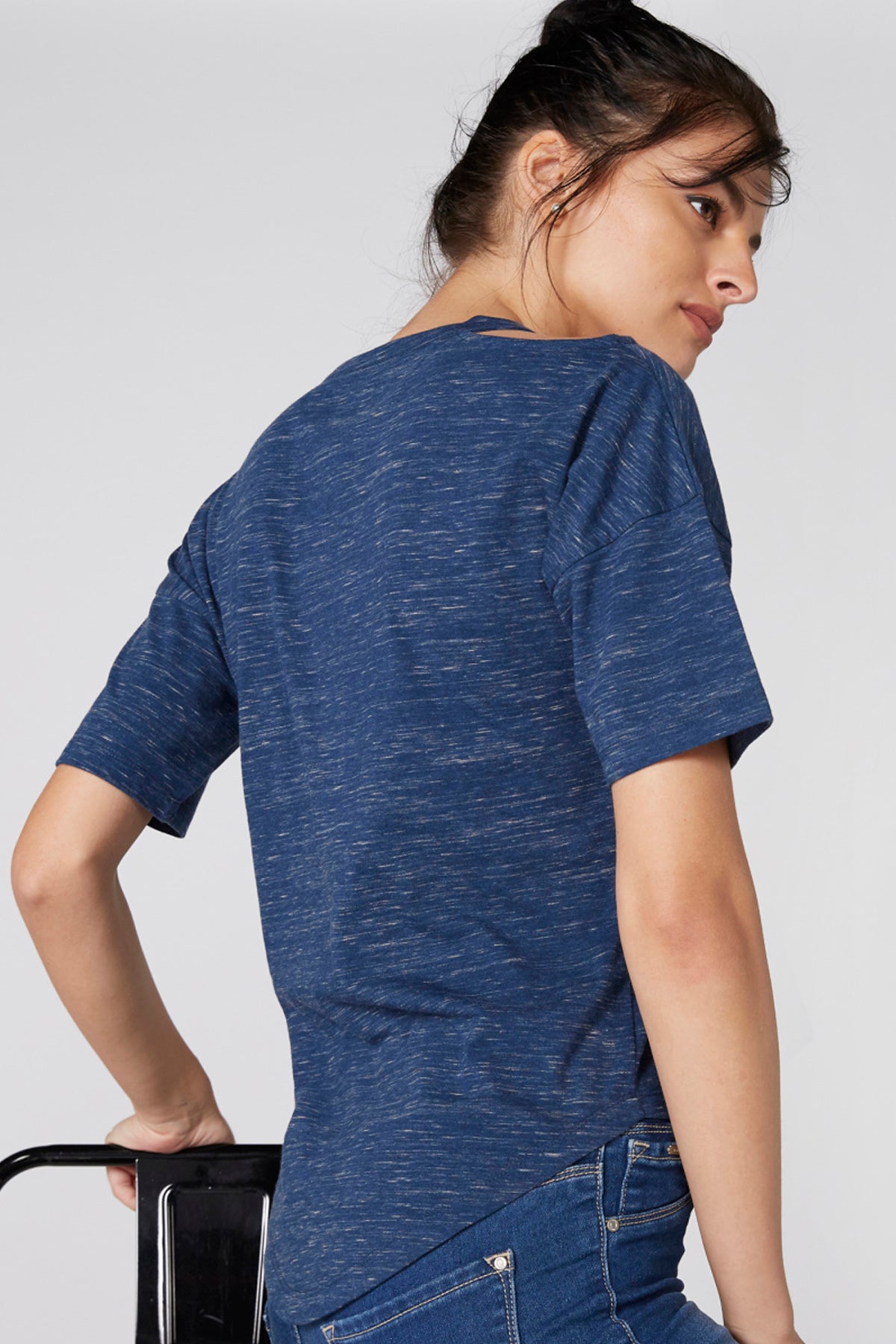 Embroidered T-Shirt with V-Neck and Sequin Detail