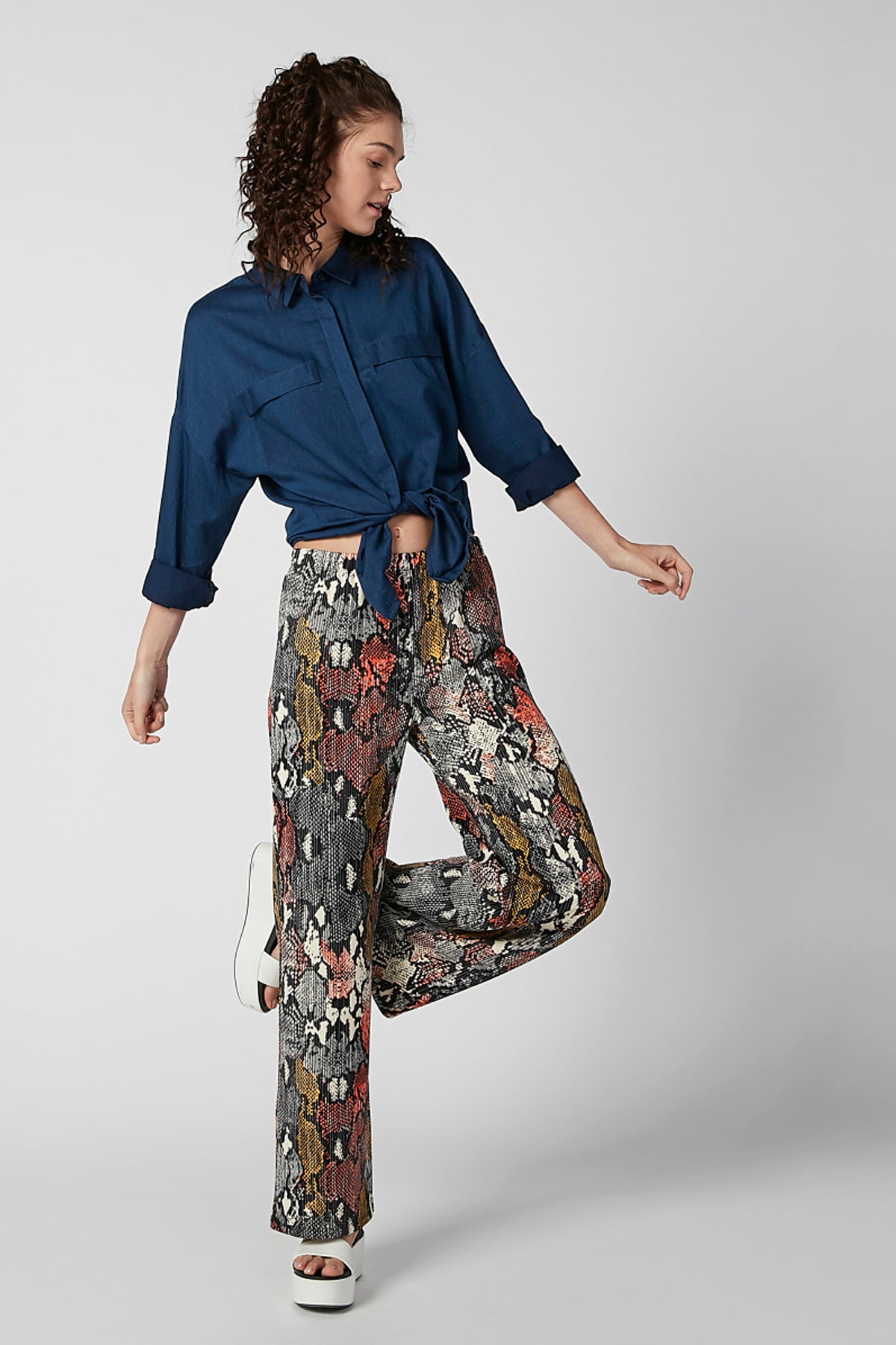 Plain Shirt with Spread Collar and Concealed Placket
