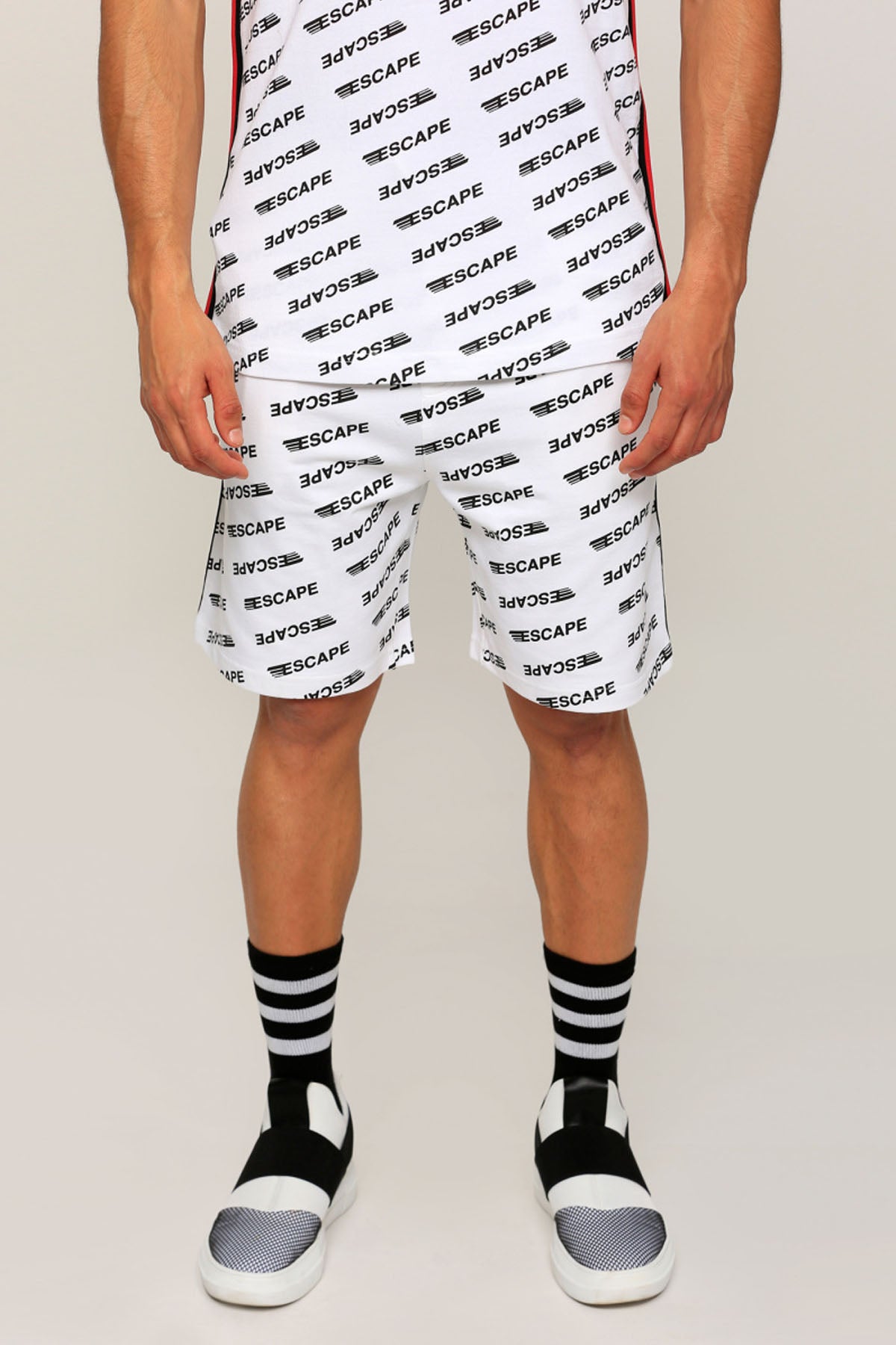 Printed Shorts with Tape and Pocket Detailing