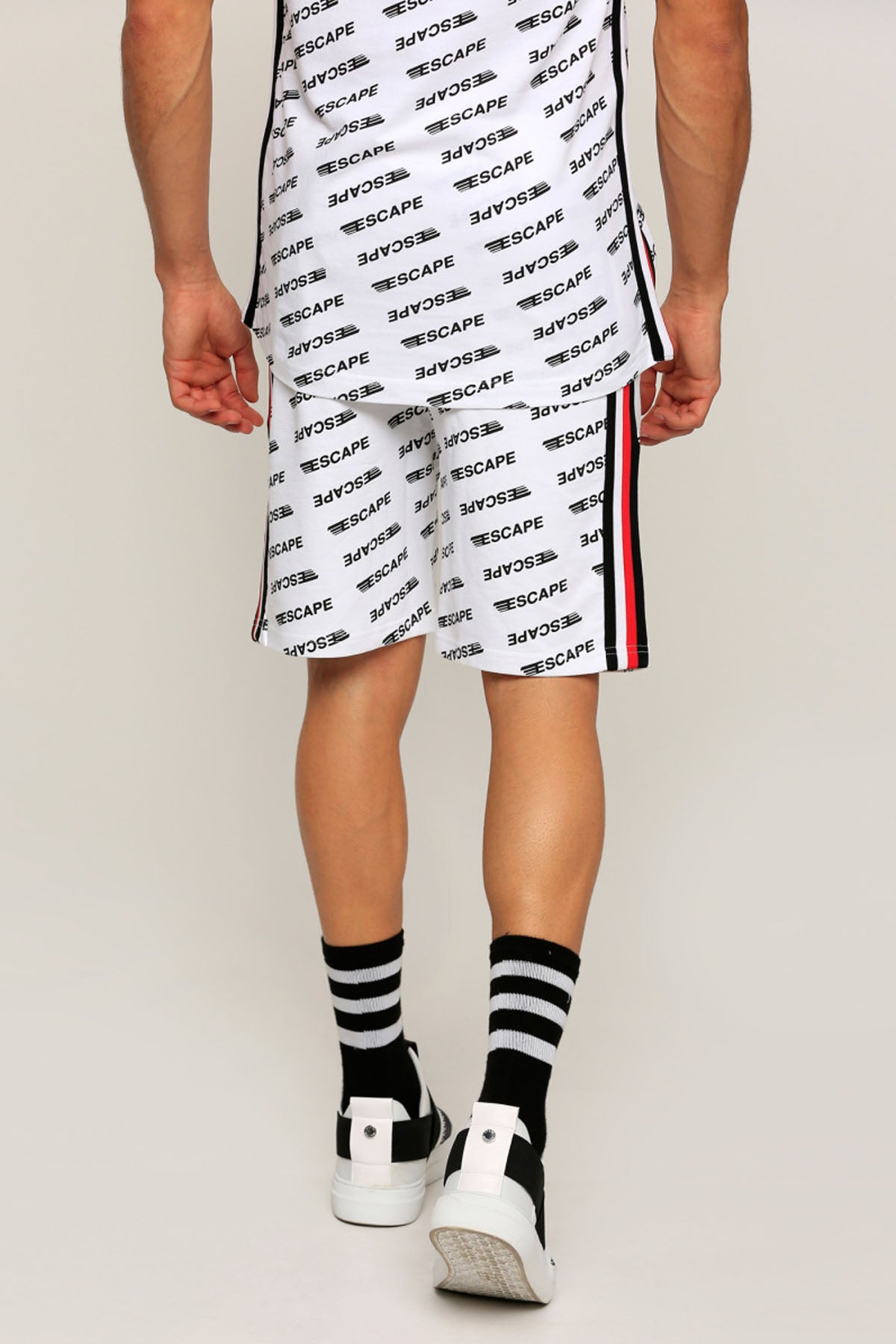 Printed Shorts with Tape and Pocket Detailing