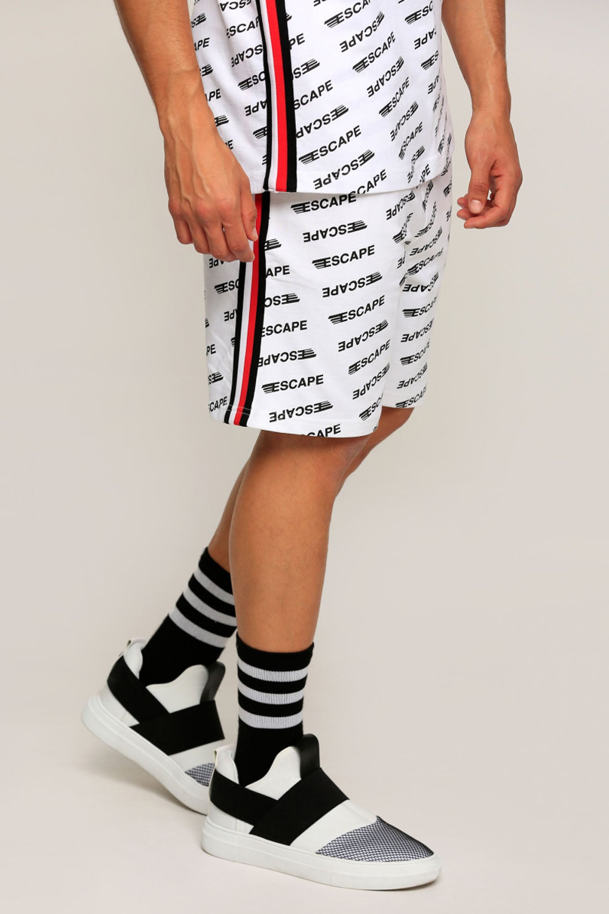 Printed Shorts with Tape and Pocket Detailing