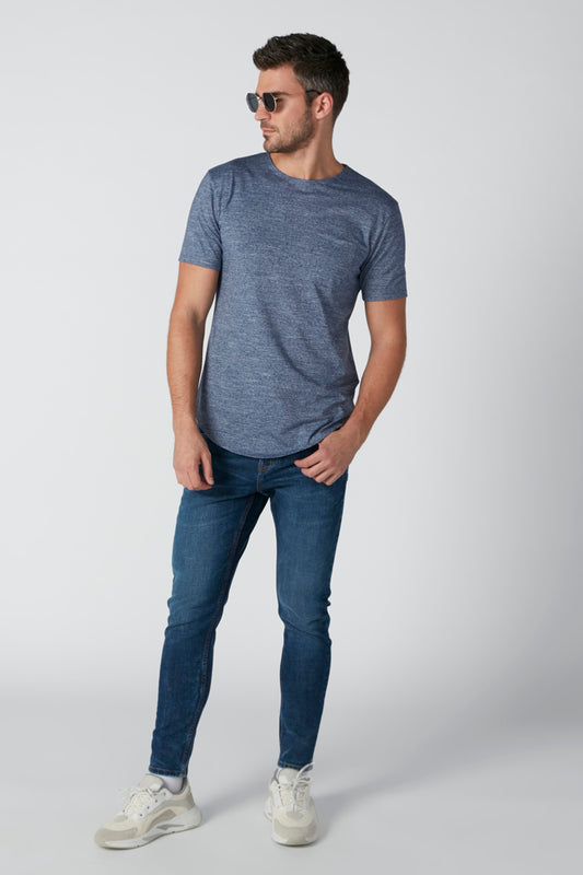Textured T-shirt in Relaxed Fit with Curved Hem and Short Sleeves