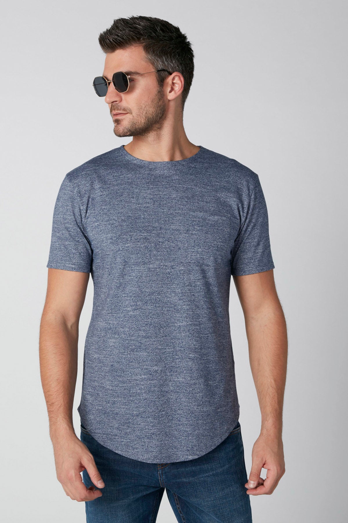 Textured T-shirt in Relaxed Fit with Curved Hem and Short Sleeves