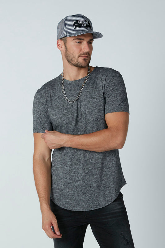 Textured T-shirt in Relaxed Fit with Curved Hem and Short Sleeves