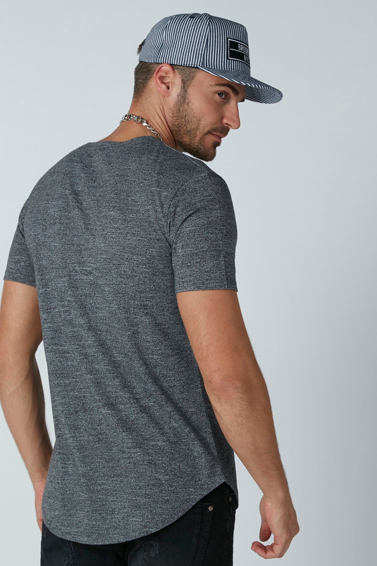 Textured T-shirt in Relaxed Fit with Curved Hem and Short Sleeves