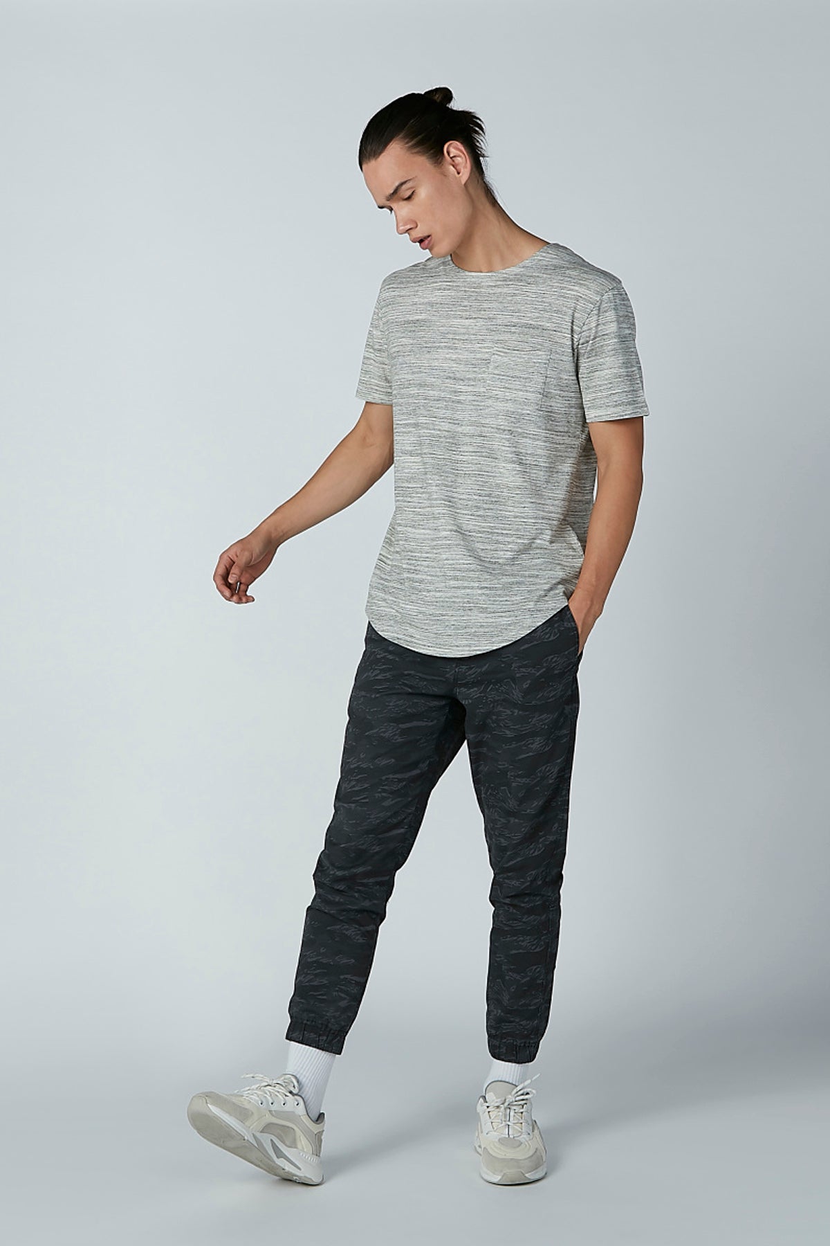 Textured T-shirt in Relaxed Fit with Curved Hem and Short Sleeves
